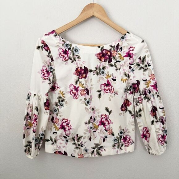 WHITE HOUSE BLACK MARKET | Floral Print Blouse Balloon Sleeve High Neck | Size S - Picture 3 of 10